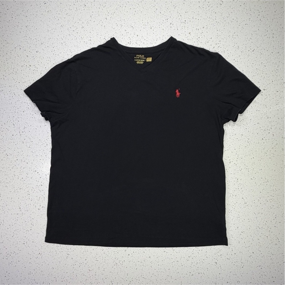 Polo Ralph Lauren Classic Fit Black V-Neck T-Shirt Logo Short Sleeve Size L